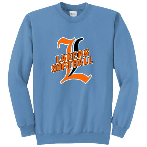 Lakers Softball Orange - Black Front Design LS3 on a Port & Company®  - Core Fleece Crewneck Sweatshirt Thumbnail