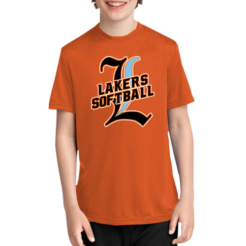Lakers Softball Black - Blue Front Design LS3 on a Port & Company®  - Youth Performance Tee Thumbnail