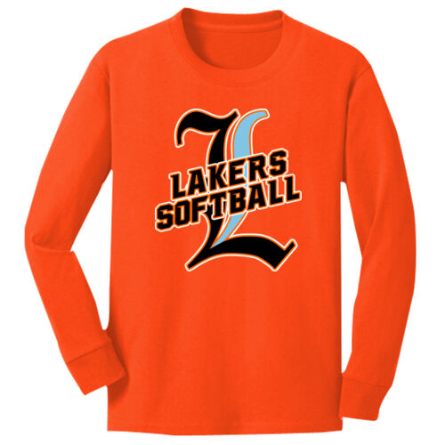Lakers Softball Black - Blue Front Design LS3 on a Port & Company®  - Youth Long Sleeve Core Cotton  Thumbnail