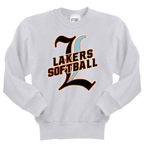 Lakers Softball Black - Blue Front Design LS3 on a Port & Company®  - Youth Core Fleece Crewneck Swe Thumbnail
