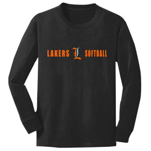 Lakers Softball Orange - Blue Front Design LS4 on a Port & Company®  - Youth Long Sleeve Core Cotton Tee Thumbnail