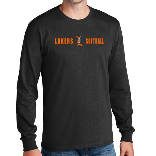 Lakers Softball Orange - Blue Front Design LS4 on a Port & Company®  - Long Sleeve Core Cotton Tee Thumbnail