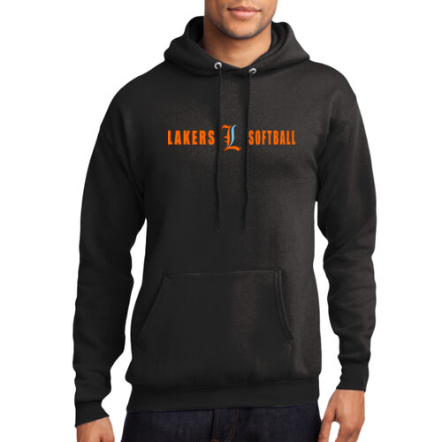 Lakers Softball Orange - Blue Front Design LS4 on a Port & Company®  - Core Fleece Pullover Hooded Sweatshirt Thumbnail