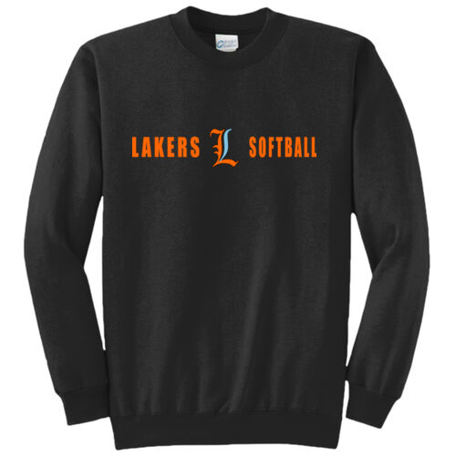 Lakers Softball Orange - Blue Front Design LS4 on a Port & Company®  - Core Fleece Crewneck Sweatshirt Thumbnail