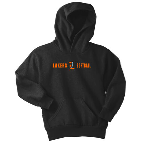 Lakers Softball Orange - Blue Front Design LS4 on a Port & Company®  - Youth Core Fleece Pullover Hooded Sweatshirt Thumbnail