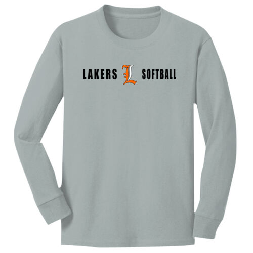 Lakers Softball Orange - White Front Design LS4 on a Port & Company®  - Youth Long Sleeve Core Cotto Thumbnail