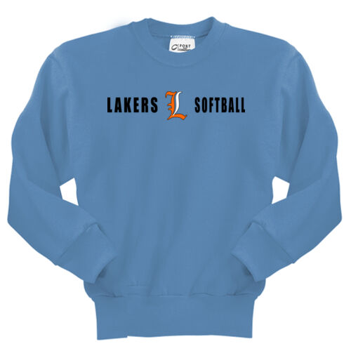 Lakers Softball Orange - White Front Design LS4 on a Port & Company®  - Youth Core Fleece Crewneck S Thumbnail
