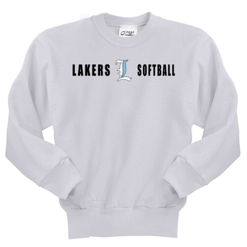 Lakers Softball White - Blue Front Design LS4 on a Port & Company® - Youth Core Fleece Crewneck Swea Thumbnail