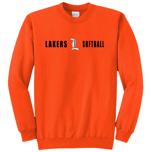 Lakers Softball White - Blue Front Design LS4 on a Port & Company® - Core Fleece Crewneck Sweatshirt Thumbnail