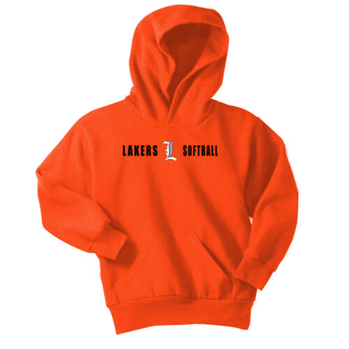 Lakers Softball White - Blue Front Design LS4 on a Port & Company® - Youth Core Fleece Pullover Hood Thumbnail