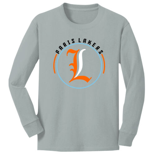 Paris Lakers Orange - White Front Design L4 on a Port & Company®  - Youth Long Sleeve Core Cotton Te Thumbnail