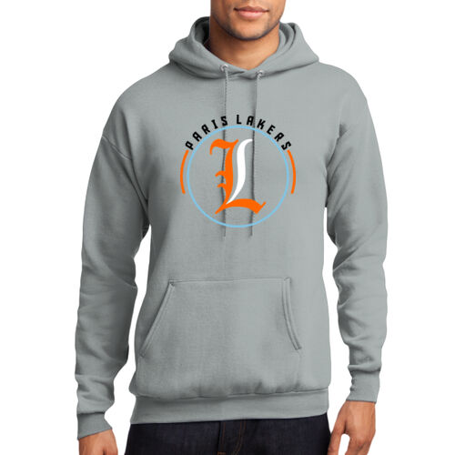 Paris Lakers Orange - White Front Design L4 on a Port & Company®  - Core Fleece Pullover Hooded Sweatshirt Thumbnail