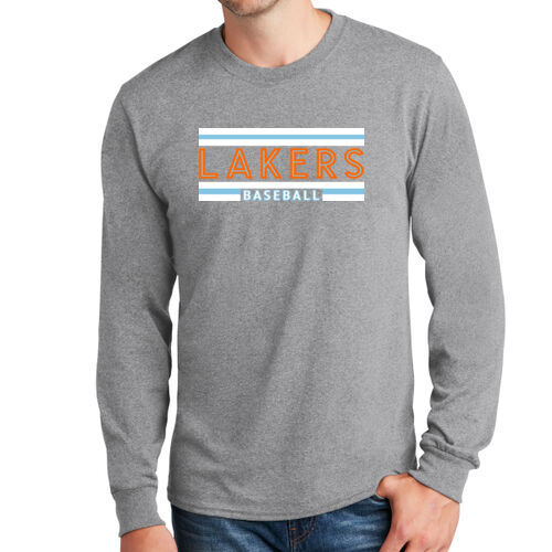 Lakers Baseball Orange - Blue Front Design LB1 on a Port & Company®  - Long Sleeve Core Cotton Tee Thumbnail