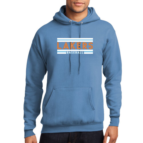 Lakers Baseball Orange - Blue Front Design LB1 on a Port & Company®  - Core Fleece Pullover Hooded Sweatshirt Thumbnail
