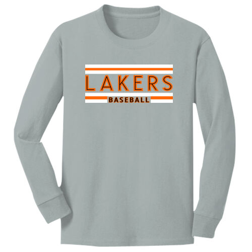 Lakers Baseball Orange - Black Front Design LB1 on a Port & Company® - Youth Long Sleeve Core Cotton Thumbnail