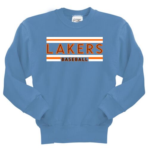 Lakers Baseball Orange - Black Front Design LB1 on a Port & Company® - Youth Core Fleece Crewneck Sw Thumbnail