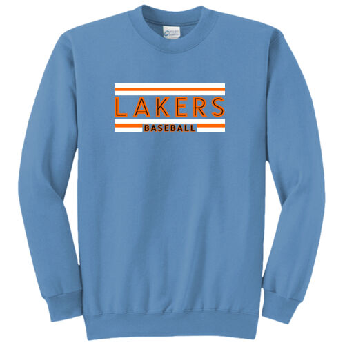 Lakers Baseball Orange - Black Front Design LB1 on a Port & Company® - Core Fleece Crewneck Sweatshirt Thumbnail