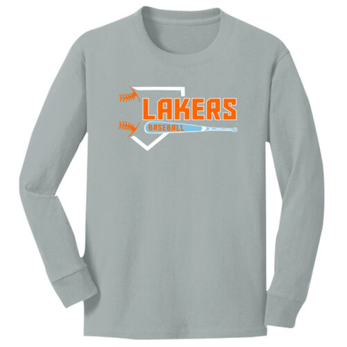 Lakers Baseball Orange - Blue Front Design LB3 on a Port & Company® - Youth Long Sleeve Core Cotton  Thumbnail