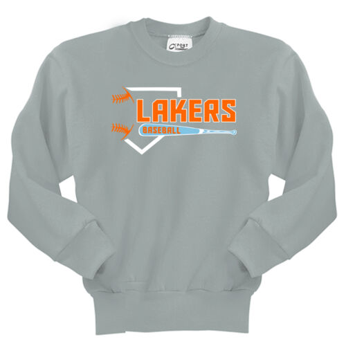 Lakers Baseball Orange - Blue Front Design LB3 on a Port & Company® - Youth Core Fleece Crewneck Swe Thumbnail