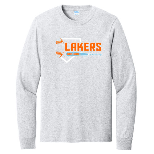 Lakers Baseball Orange - Blue Front Design LB3 on a Port & Company® - Long Sleeve Core Cotton Tee Thumbnail