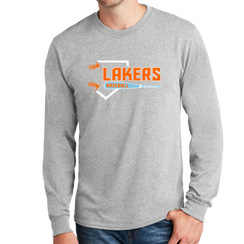 Lakers Baseball Orange - Blue Front Design LB3 on a Port & Company® - Long Sleeve Core Cotton Tee Thumbnail