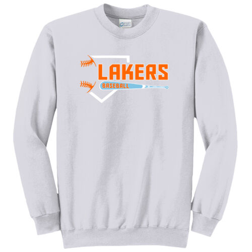 Lakers Baseball Orange - Blue Front Design LB3 on a Port & Company® - Core Fleece Crewneck Sweatshir Thumbnail
