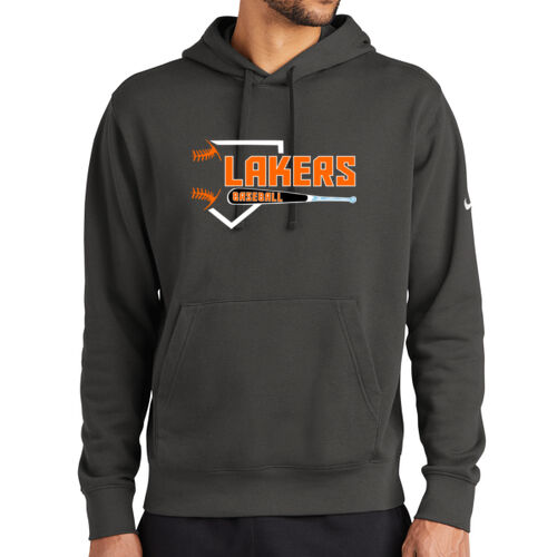 Lakers Baseball Orange - Black Front Design LB3 on a Nike® - Club Fleece Sleeve Swoosh Pullover Hood Thumbnail