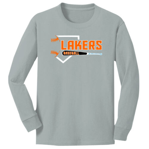 Lakers Baseball Orange - Black Front Design LB3 on a Port & Company® - Youth Long Sleeve Core Cotton Thumbnail