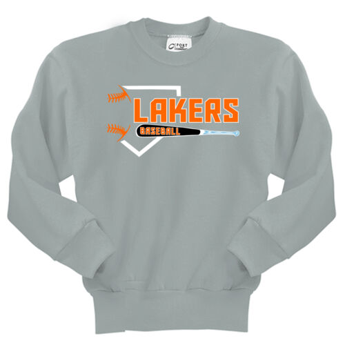 Lakers Baseball Orange - Black Front Design LB3 on a Port & Company® - Youth Core Fleece Crewneck Sw Thumbnail