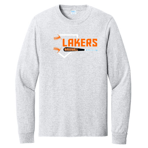 Lakers Baseball Orange - Black Front Design LB3 on a Port & Company® - Long Sleeve Core Cotton Tee Thumbnail