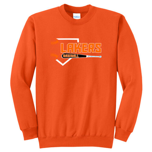 Lakers Baseball Orange - Black Front Design LB3 on a Port & Company® - Core Fleece Crewneck Sweatshirt Thumbnail