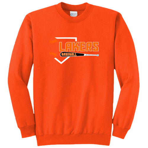Lakers Baseball Orange - Black Front Design LB3 on a Port & Company® - Core Fleece Crewneck Sweatshirt Thumbnail