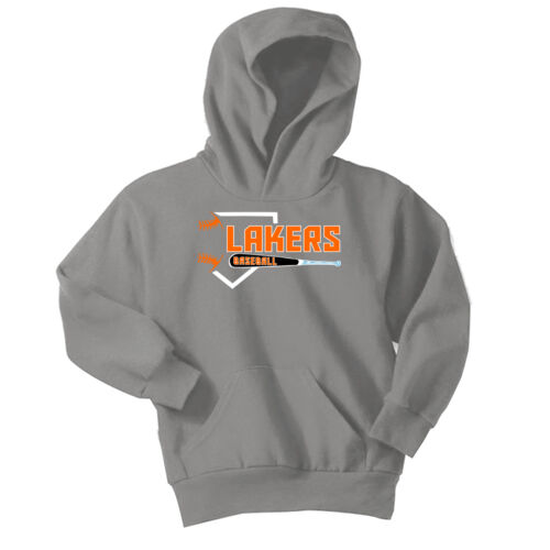 Lakers Baseball Orange - Black Front Design LB3 on a Port & Company® - Youth Core Fleece Pullover Ho Thumbnail