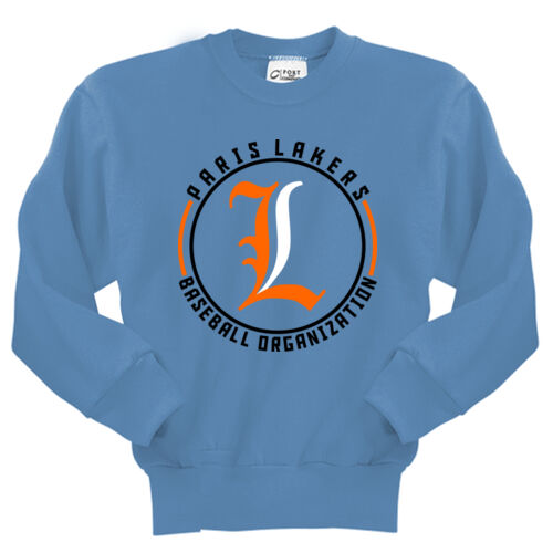 Lakers Baseball Orange - Black Front Design LB4 on a Port & Company® - Youth Core Fleece Crewneck Sw Thumbnail