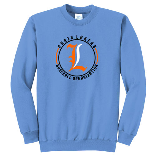 Lakers Baseball Orange - Black Front Design LB4 on a Port & Company® - Core Fleece Crewneck Sweatshirt Thumbnail