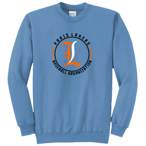 Lakers Baseball Orange - Black Front Design LB4 on a Port & Company® - Core Fleece Crewneck Sweatshirt Thumbnail