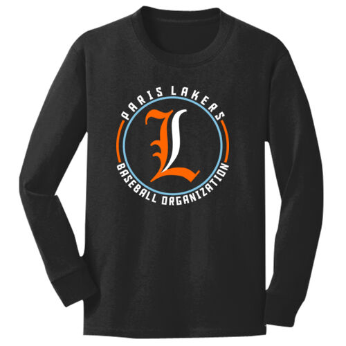 Lakers Baseball Orange - White Front Design LB4 on a Port & Company® - Youth Long Sleeve Core Cotton Tee Thumbnail