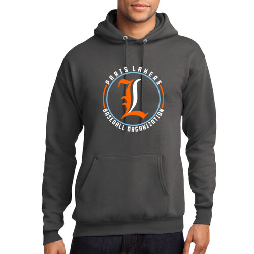 Lakers Baseball Orange - White Front Design LB4 on a Port & Company® - Core Fleece Pullover Hooded Sweatshirt Thumbnail